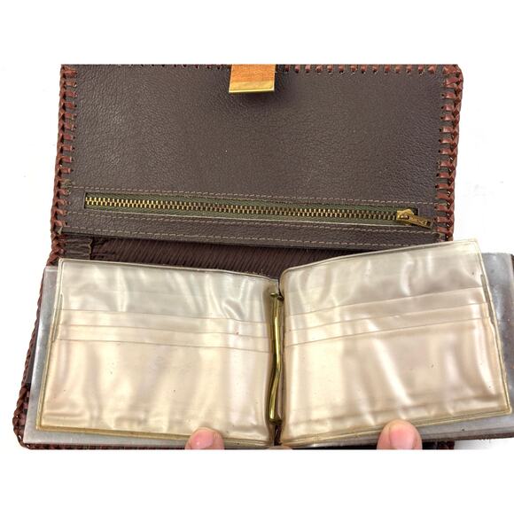 Vtg Hand Tooled Leather Roper Wallet Clutch Checkbook Floral Carved Western Boho - Picture 2 of 13